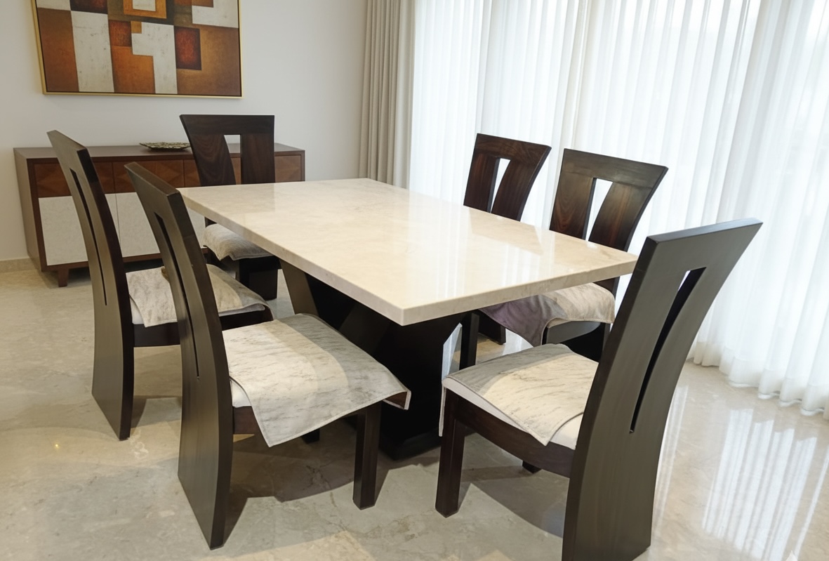 Elegant Marble Top Dining Set with Carved Base